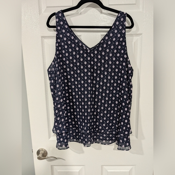 Lane Bryant Navy & Purple Geo Swing Double-Layer Chiffon Tank in Size 20 - Picture 2 of 10